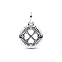 793104C01 - CLOVER STERLING SILVER MEDALLION WITH CLEAR CUBIC ZIRCONIA AND GLITTERY BUE ENAMEL