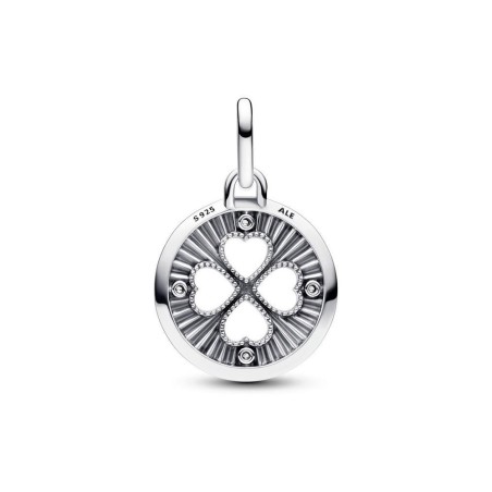 793104C01 - CLOVER STERLING SILVER MEDALLION WITH CLEAR CUBIC ZIRCONIA AND GLITTERY BUE ENAMEL