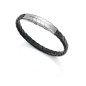 6418P01000 - Pulsera de acero y piel negra para hombre