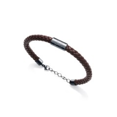 75097P01011 - Pulsera Viceroy Fashion de acero y piel marron trenzada para hombre