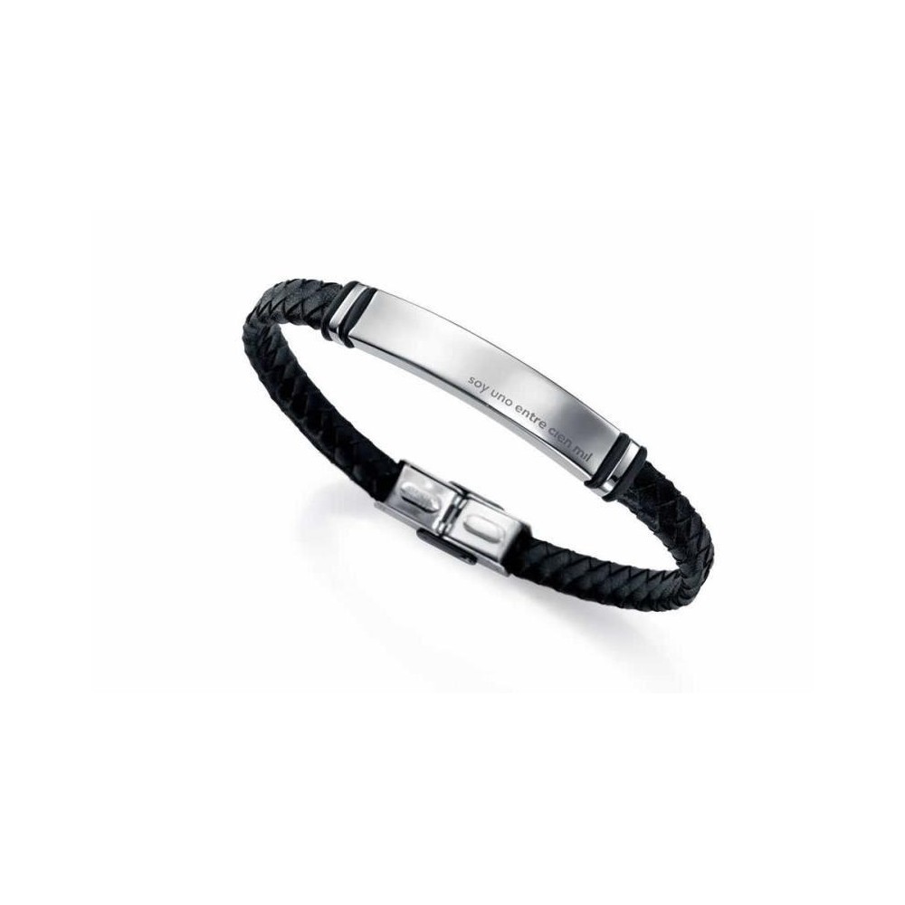 6239P01010 - Pulsera "UNO ENTRE CIEN MIL" de Viceroy en acero y piel negra para hombre