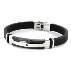 6073P09010 - Pulsera Viceroy Fashion de acero bicolor Ip negro y correa de caucho para hombre