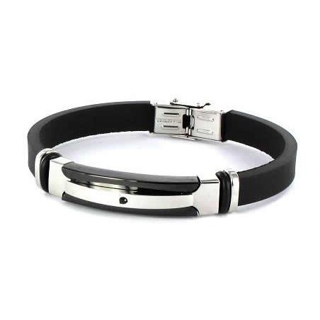 6073P09010 - Pulsera Viceroy Fashion de acero bicolor Ip negro y correa de caucho para hombre