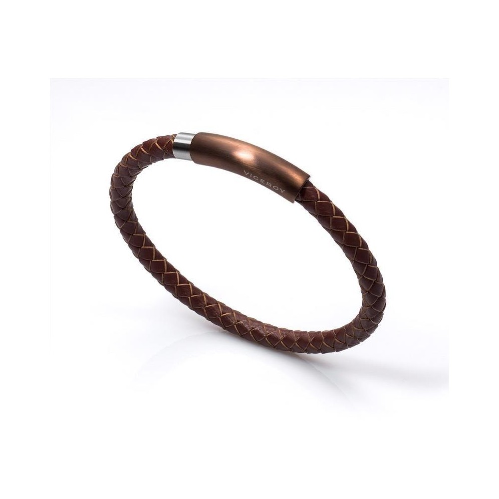 6287P09011 - Pulsera Viceroy Fashion en acero, piel e ip marron para mujer. 