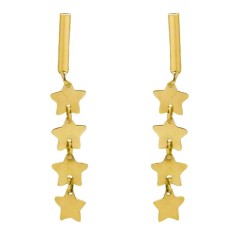 RR-5059 - Pendientes de oro 18k con barra y estrellas de 25mm largo con cierre de presión