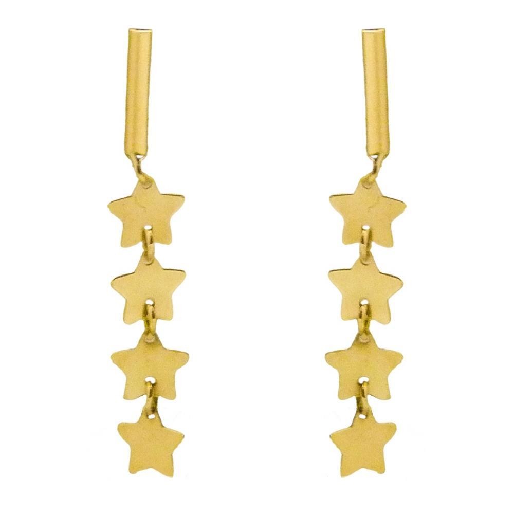 RR-5059 - Pendientes de oro 18k con barra y estrellas de 25mm largo con cierre de presión