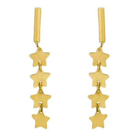 RR-5059 - Pendientes de oro 18k con barra y estrellas de 25mm largo con cierre de presión