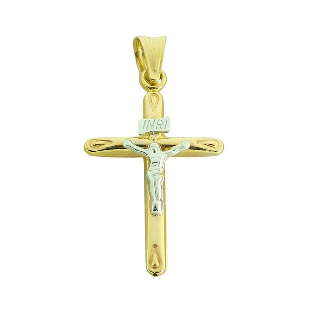 RR-4815 - CRUZ LISA CON CRISTO 32X1,9MM BICOLOR