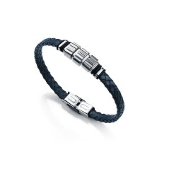 6351P09013 - Pulsera de acero y piel azul para hombre.