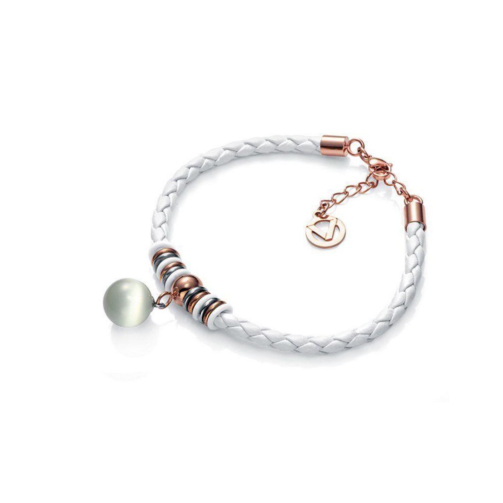 6236P09000 - Pulsera Viceroy Fashion de acero e ip rosa, ojo de gato y piel blanca para mujer