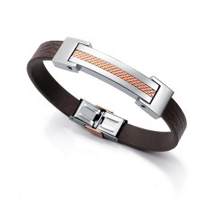 6357P09011 - Pulsera Viceroy Fashion de acero, ip marron y piel marron para hombre.