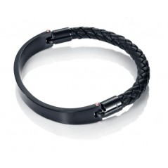 75005P09010 - Pulsera de acero e ip negro con piel trenzada