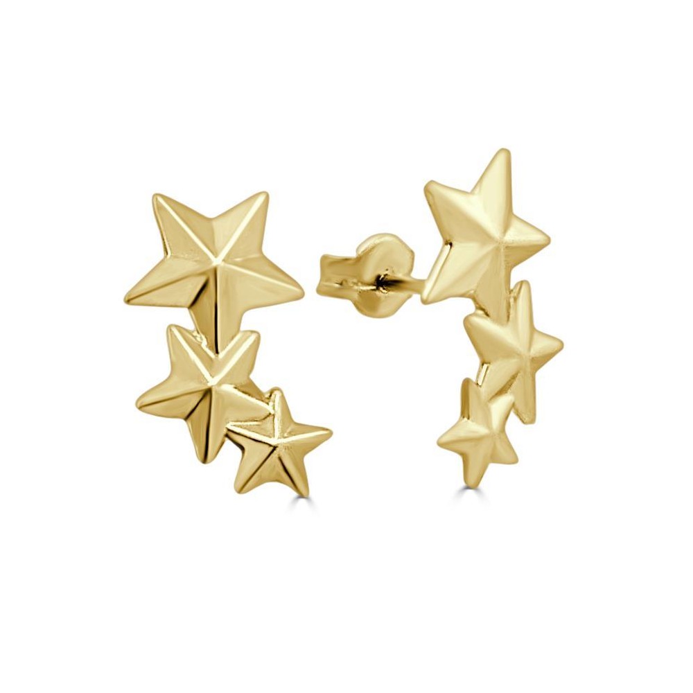 RR-5044 - Pendientes trepadores de oro amarillo 18k con estrellas facetadas