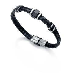 6228P09010 - Pulsera Viceroy Fashion de acero e ip negro con piel para hombre. 