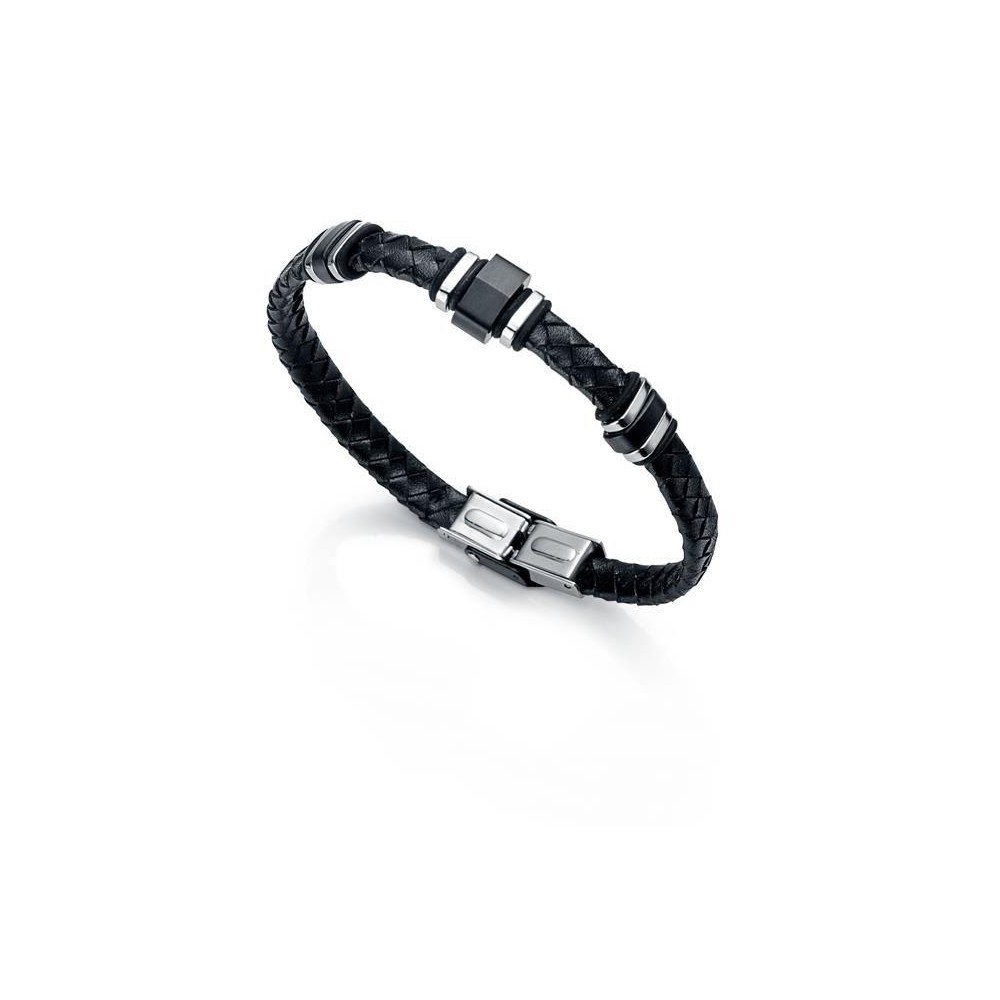 6228P09010 - Pulsera Viceroy Fashion de acero e ip negro con piel para hombre. 