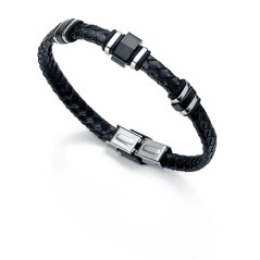 6228P09010 - Pulsera Viceroy Fashion de acero e ip negro con piel para hombre. 