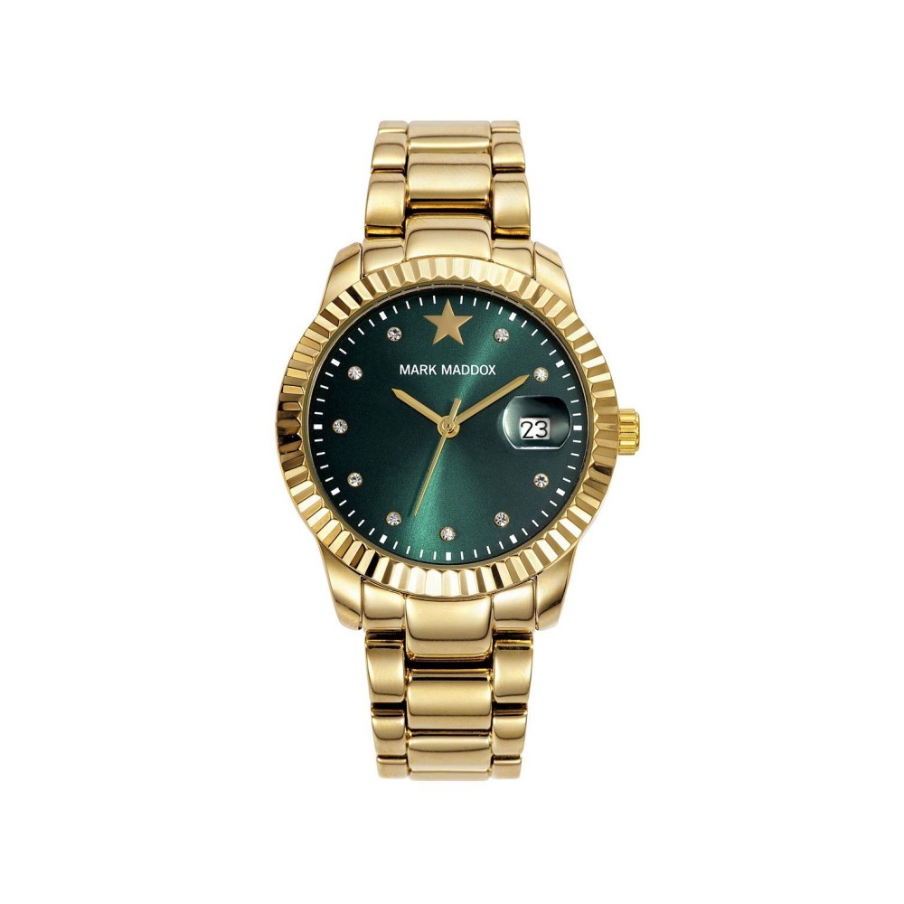 MM0014-67 - Reloj Mark Maddox de Mujer. brazalete de metal dorado. Esfera redonda de color verde. 