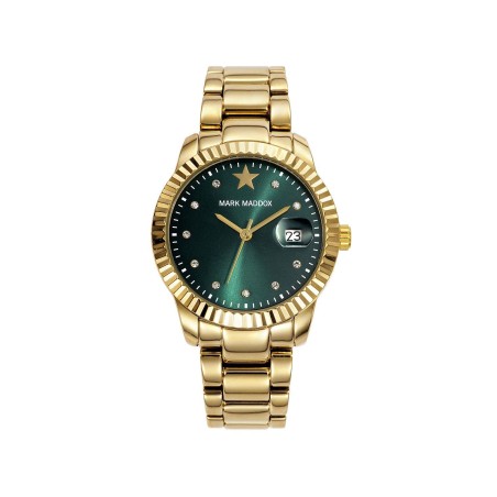 MM0014-67 - Reloj Mark Maddox de Mujer. brazalete de metal dorado. Esfera redonda de color verde. 