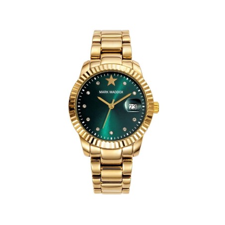 MM0014-67 - Reloj Mark Maddox de Mujer. brazalete de metal dorado. Esfera redonda de color verde. 