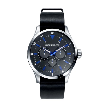 HC3014-64 - Reloj Mark Maddox de Hombre. Correa de piel de color negro. Esfera redonda de color gris.  