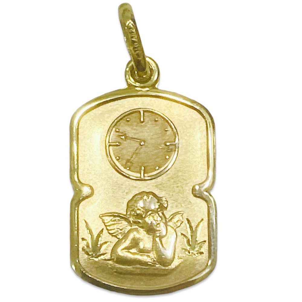 Z-50247 - Medalla bebé de oro con reloj y Ángel de la guarda