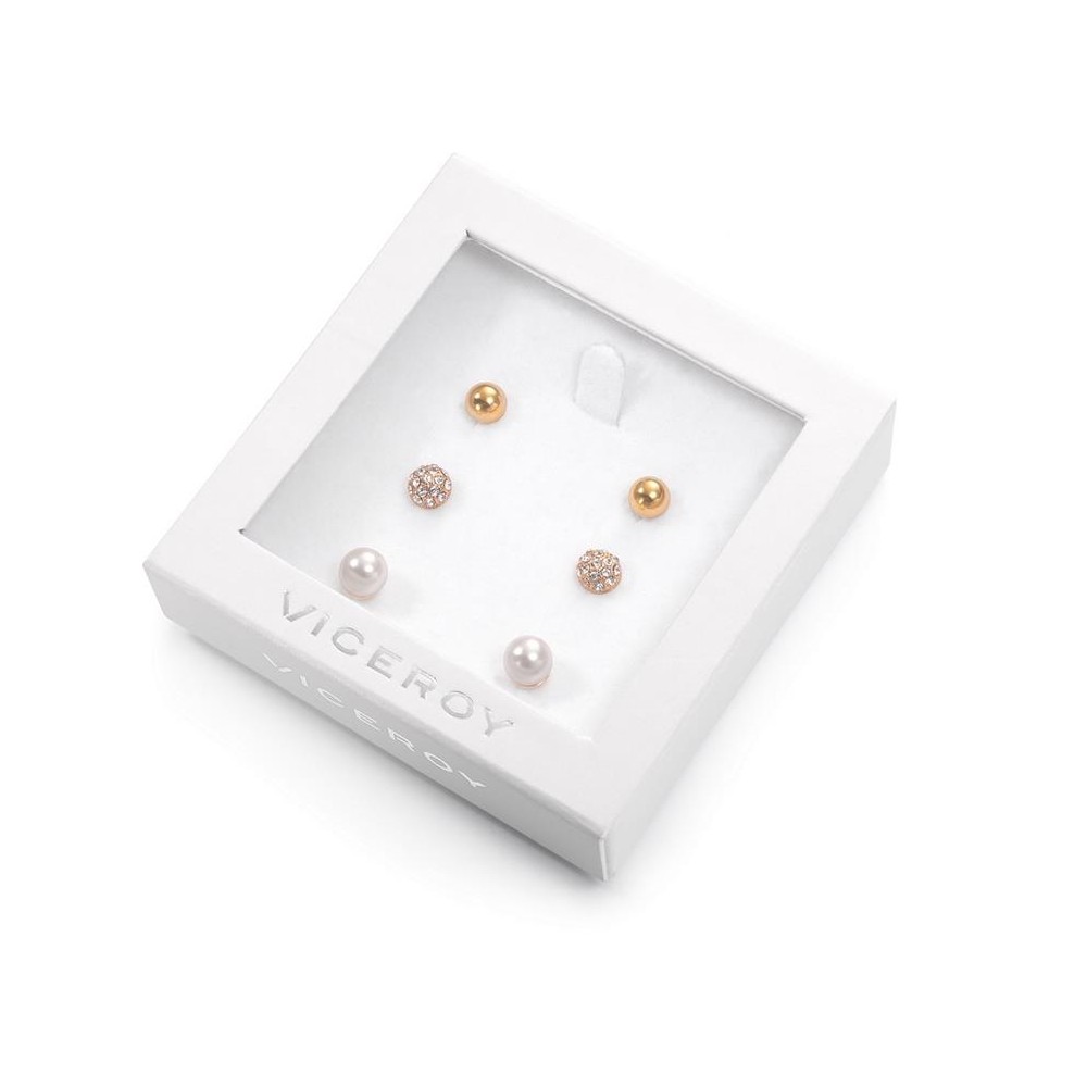 3179K09012 - Pack de Pendientes de Viceroy Fashion dorados con cristal, esmalte y perla para mujer. 