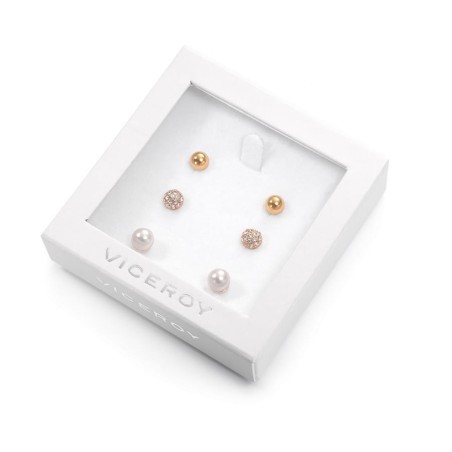 3179K09012 - Pack de Pendientes de Viceroy Fashion dorados con cristal, esmalte y perla para mujer. 