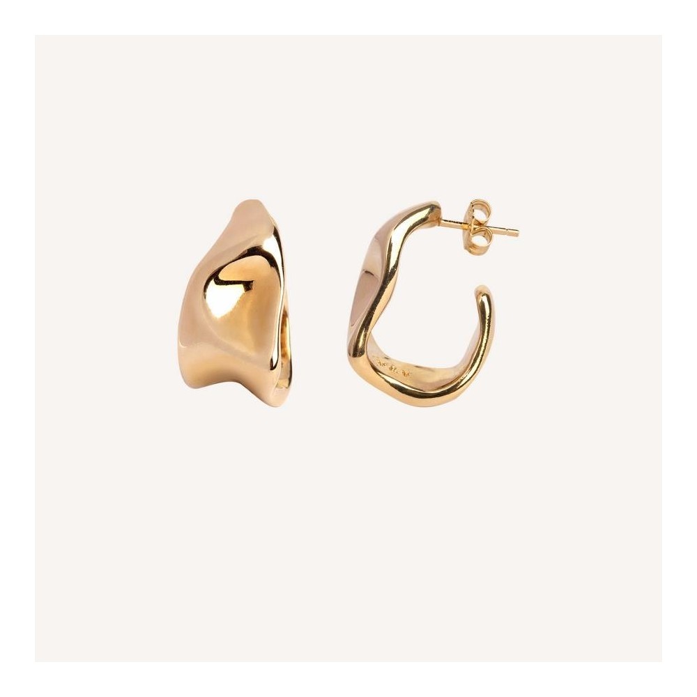 G3582 - Pendientes Aro Irregular Chapados en Oro 18K - Colección Essentials