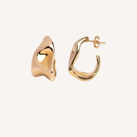 G3582 - Pendientes Aro Irregular Chapados en Oro 18K - Colección Essentials