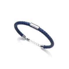 75097P01013 - Pulsera Viceroy Fashion de acero y piel azul trenzada para hombre