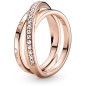 189057C01 - PANDORA LOGO 14K ROSE GOLD-PLATED RING WITH CLEAR CUBIC ZIRCONIA