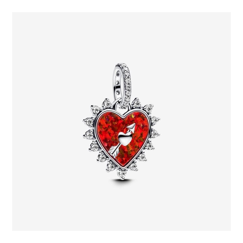 793667C01 - Charm Colgante Flecha y Corazón Giratorio de Pandora en Plata de Ley con Corazón Rojo Opalescente