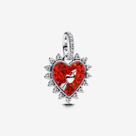 793667C01 - Charm Colgante Flecha y Corazón Giratorio de Pandora en Plata de Ley con Corazón Rojo Opalescente