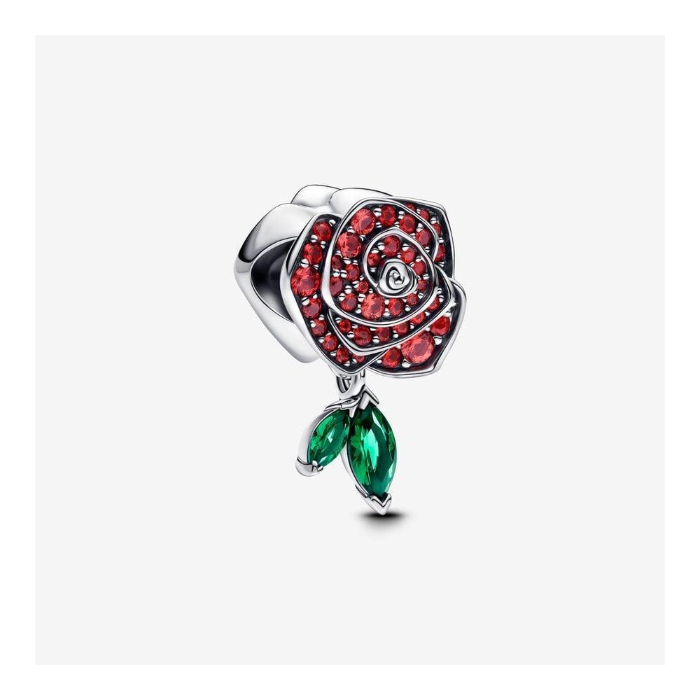 793201C02 - Charm de Plata Rosa en Flor con Cristales Rojos | Pandora