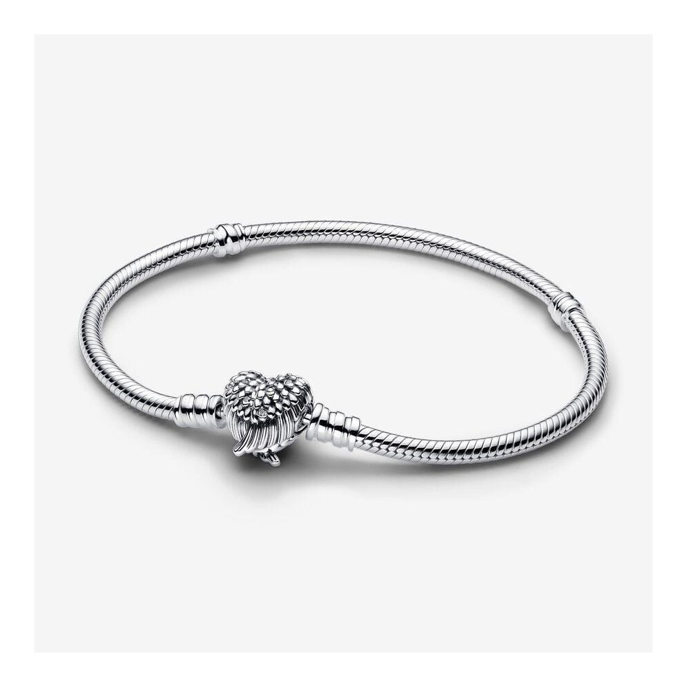 593680C01 - Pulsera Pandora Moments Cadena de Serpiente con Cierre de Corazón con Alas en Plata de Ley