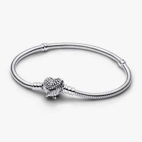 593680C01 - Pulsera Pandora Moments Cadena de Serpiente con Cierre de Corazón con Alas en Plata de Ley