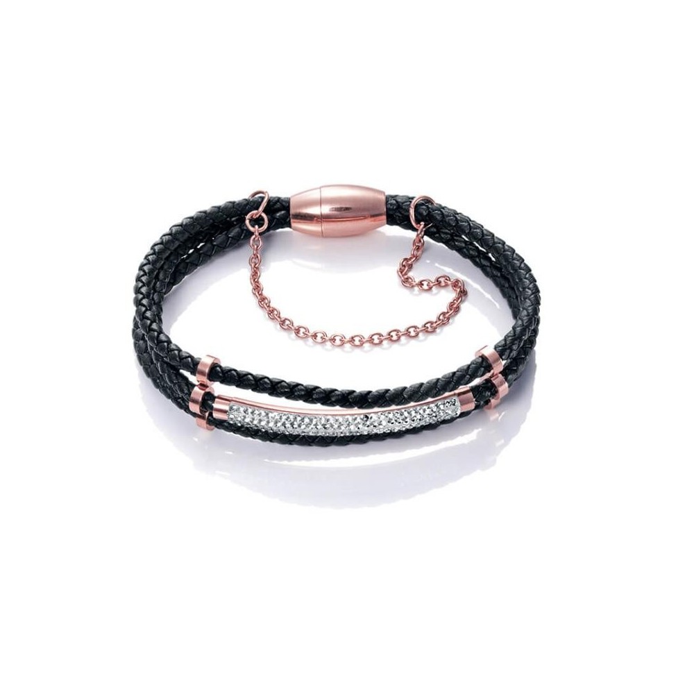 90054P01010 - Pulsera de 3 tiras en piel y acero para mujer