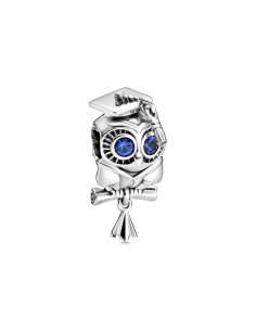 798907C01 - Charm Pandora de plata Graduación Buho con cristal azul estelar y birrete