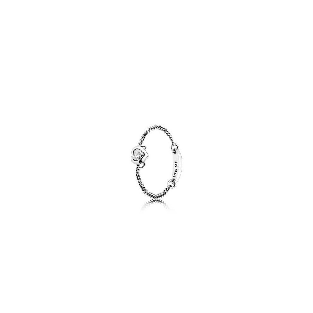 Anillo Pandora de plata con cadena y circonita transparente Talla 50