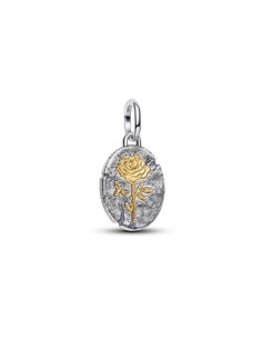 764087C00 - Charm talismán rosa y abeja – plata de ley y baño de oro con “Rosa inter spinas crescit”