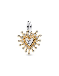 764141C01 - Charm colgante “Corazón Radiante Doble” en plata 925 y baño de oro 14 k – Colección Moments