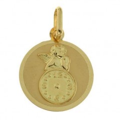 Medalla para bebe de oro de  18 ktes. Angel de la guarda. Diametro: 14,50 mm. Opc