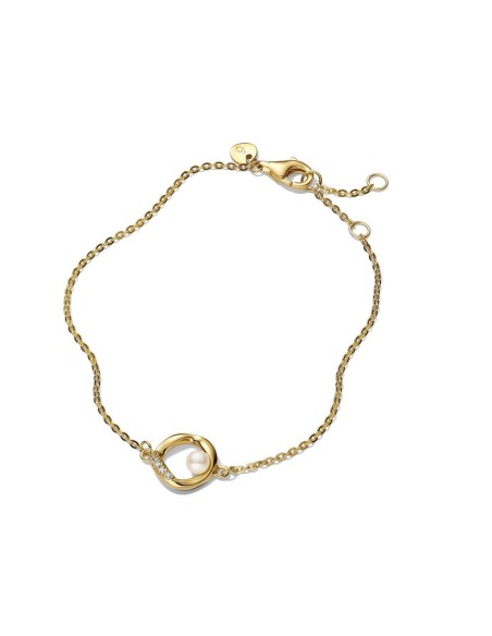 563830C01 - Pulsera con Círculo Orgánico en Pavé y Perla Cultivada – Baño de Oro de 14k | Pandora Essence