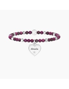 ES732217 - Pulsera Kidult ES732217 “Nonna / Abuela” – Corazón de acero y ágata fucsia