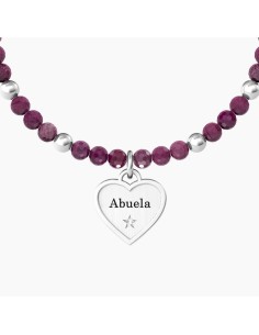 ES732217 - Pulsera Kidult ES732217 “Nonna / Abuela” – Corazón de acero y ágata fucsia 2