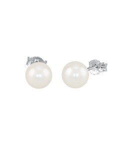 563014 - Pendientes de perla blanca con base de plata de ley