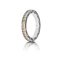 Anillo Pandora de plata con circonita ambar. Talla 52