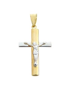 RR-4285 - Cruz con Cristo en Oro Bicolor 30x18mm