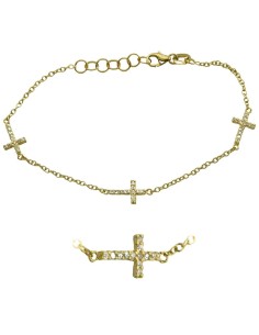 RR-5102 - Pulsera de oro 18k con 3 cruces y circonitas