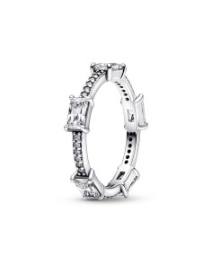 192397C01 - Anillo en plata de ley Barras Rectangulares Brillantes en Pavé  